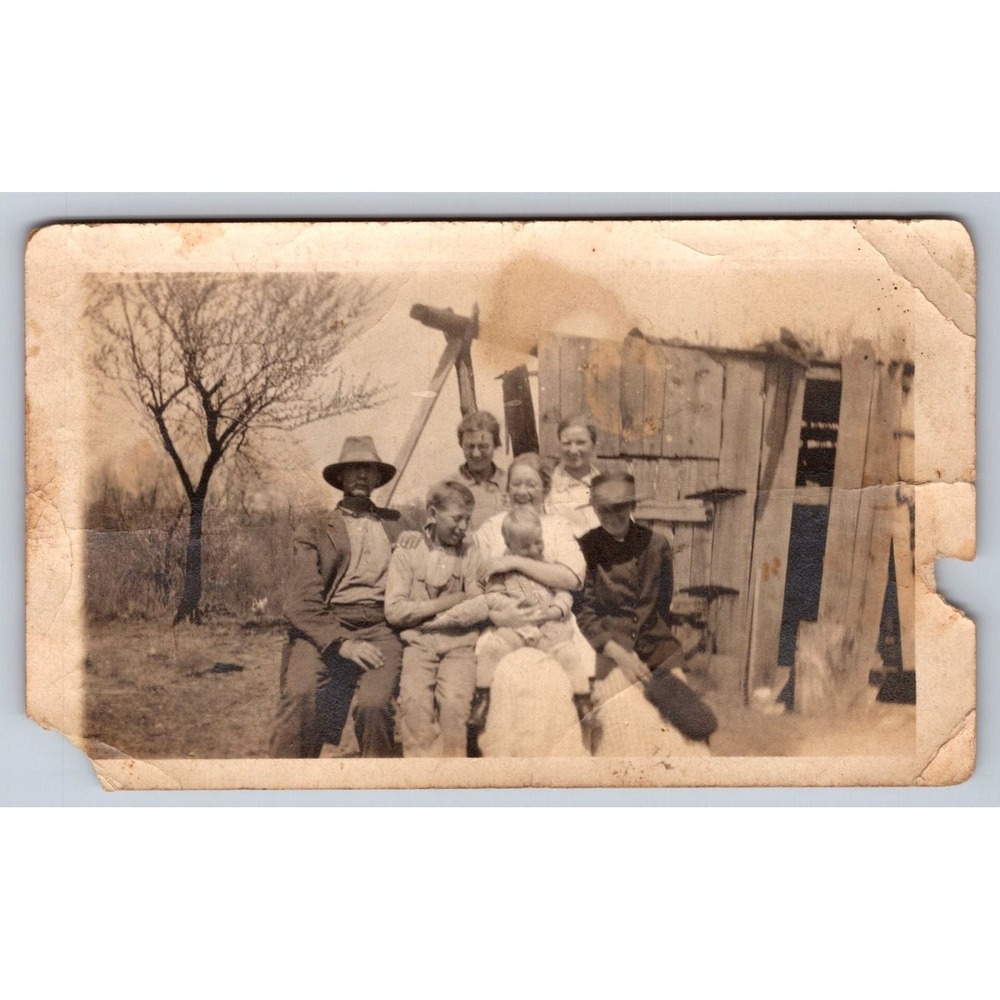 Family Group Portrait 1920s Snapshot Photograph Rural Americana Handwritten